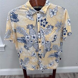 Margaritaville Yellow and Navy Pineapple Floral Camp Shirt